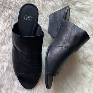 Eileen Fisher black leather slides